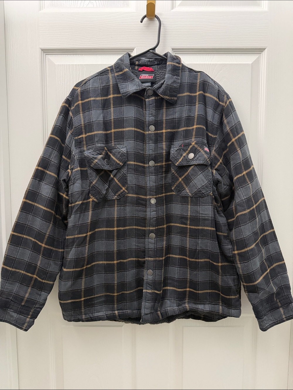 Dickies Gray and Tan Plaid Snap-Front Shirt Jacket